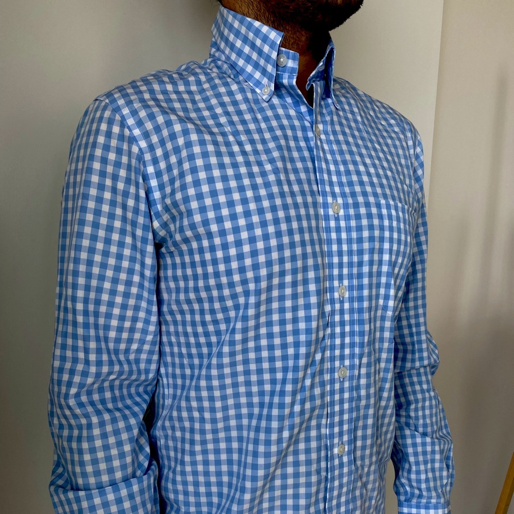 blue and white checked men shirt!!! 💙